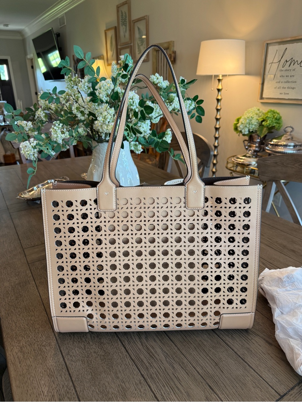 Tory Burch Ella Basketweave Leather Tote - Picture 8 of 10